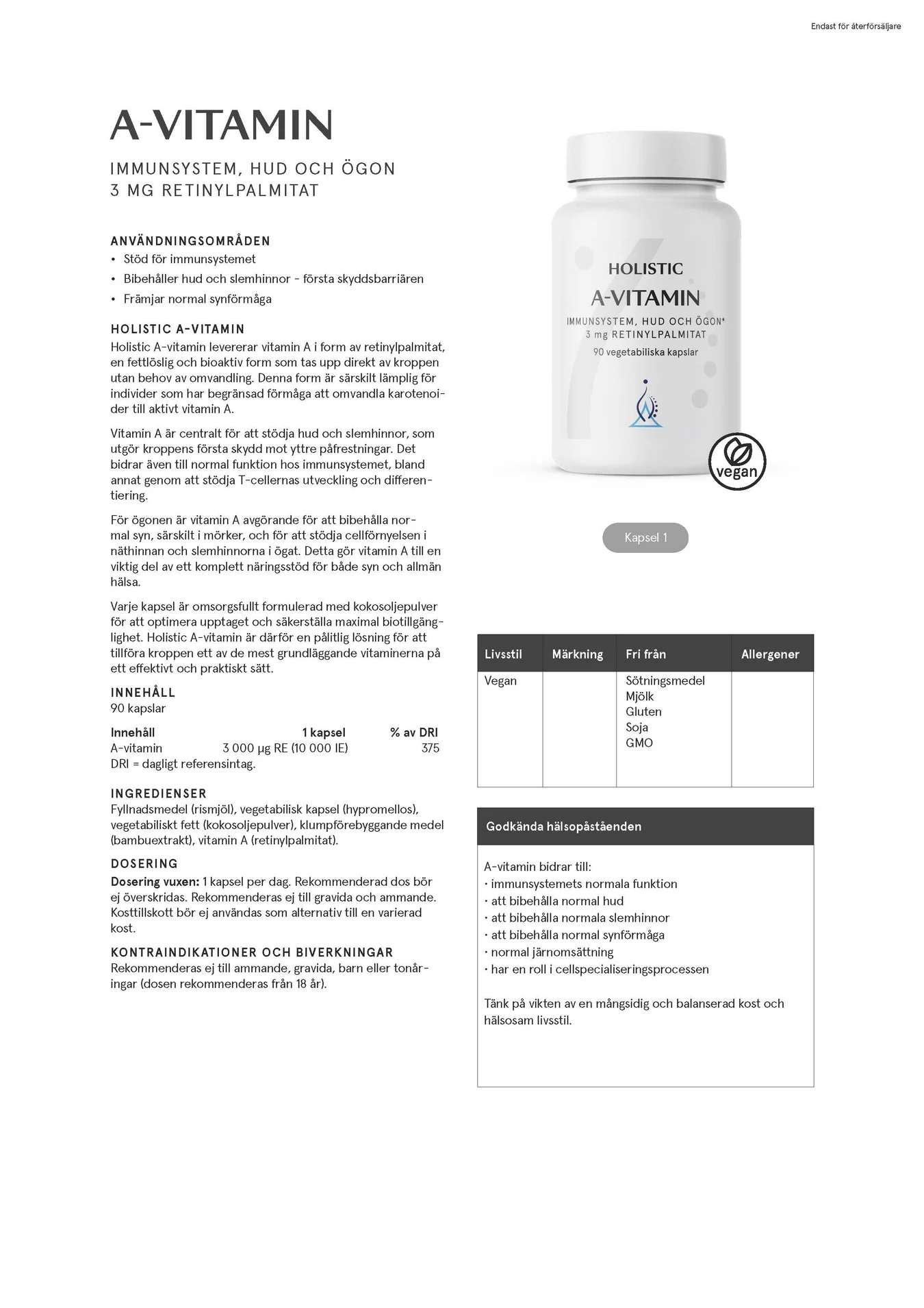 A-vitamin - 3 mg retinylpalmitat, 90 kapslar - 2