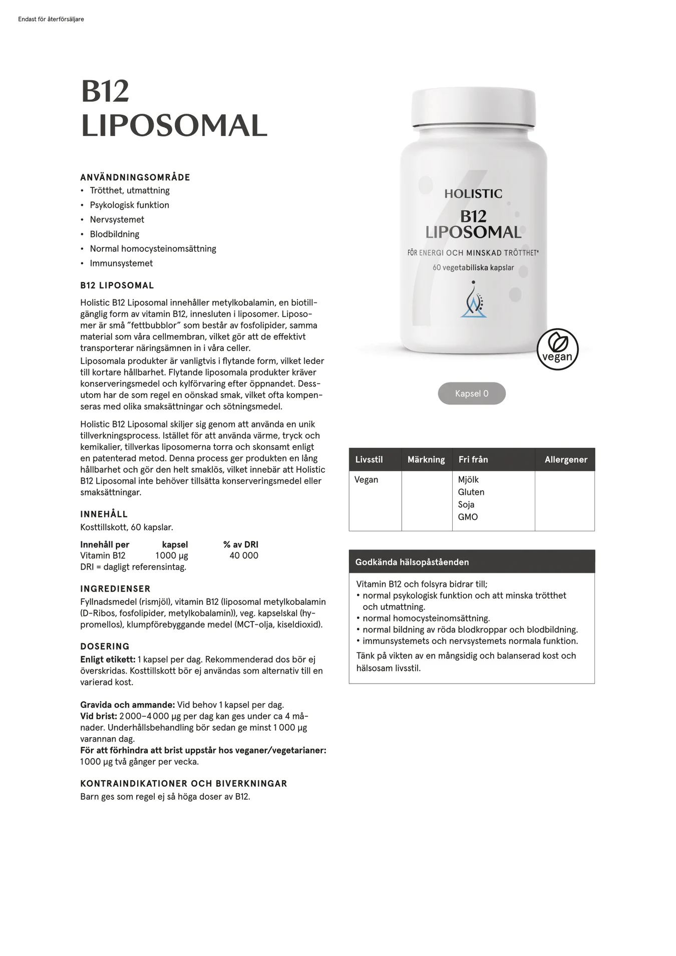 B12 liposomal, 60 kapslar - 2