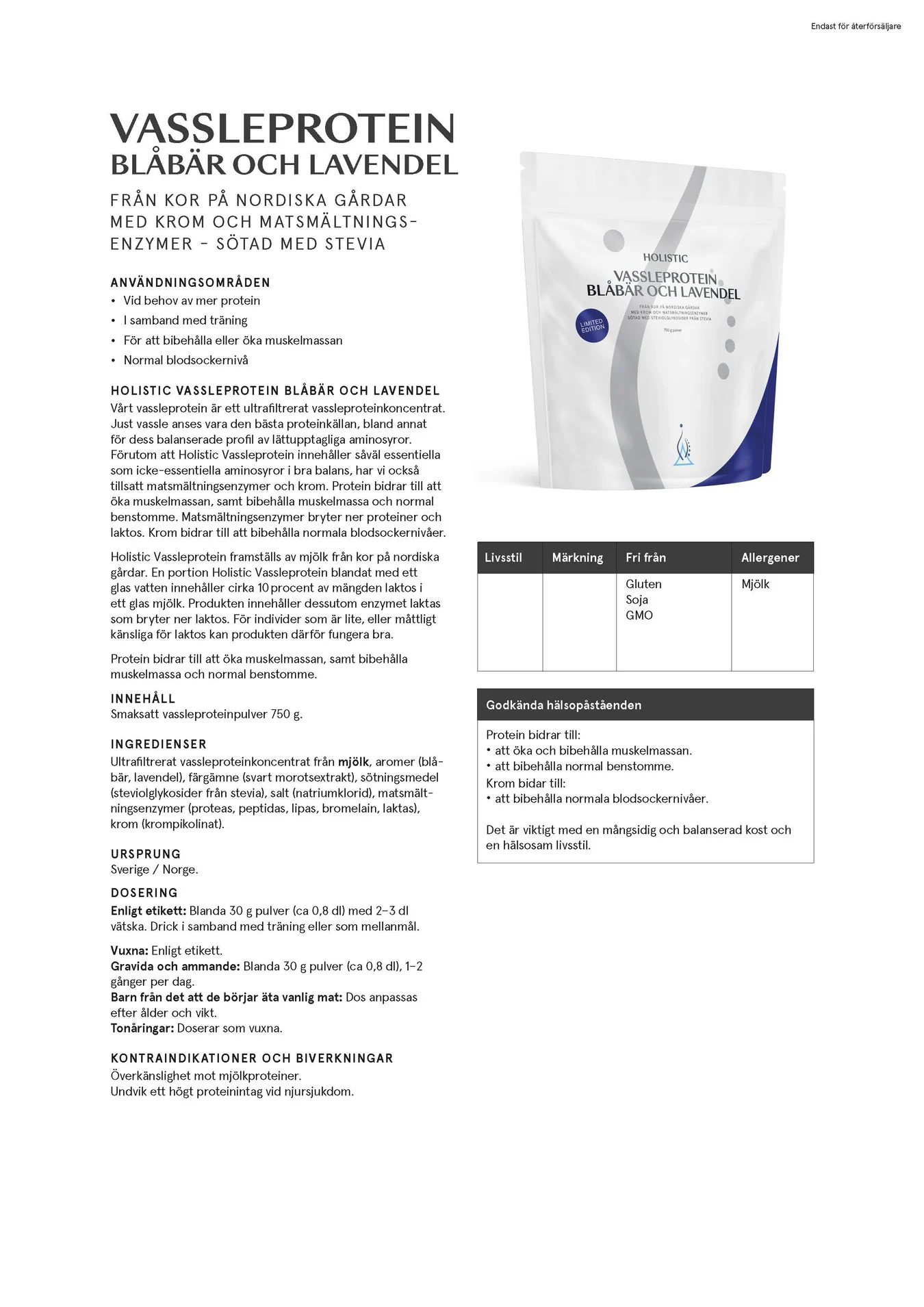 Vassleprotein blåbär och lavendel, 750 g - 2