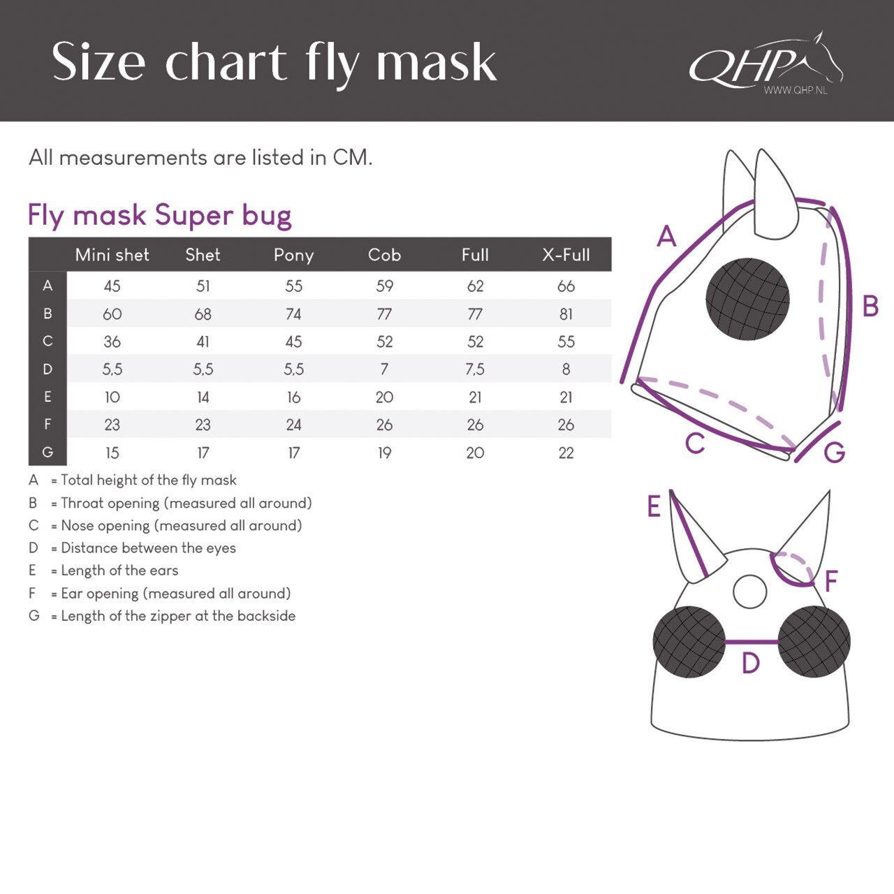 QHP Fly Mask (with ears and zipper) Super bug, navy - 3