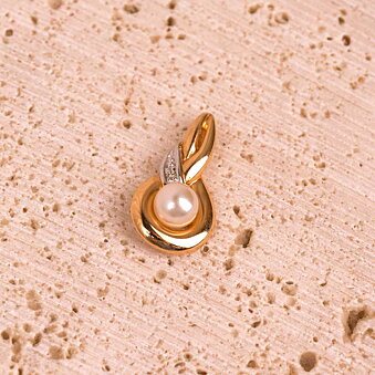 Guldhänge Pärla med diamant, Vintage