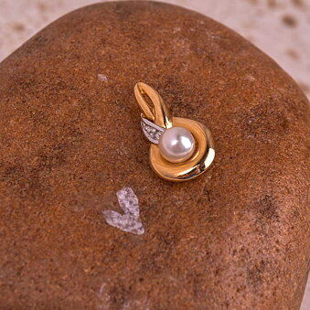 Guldhänge Pärla med diamant, Vintage