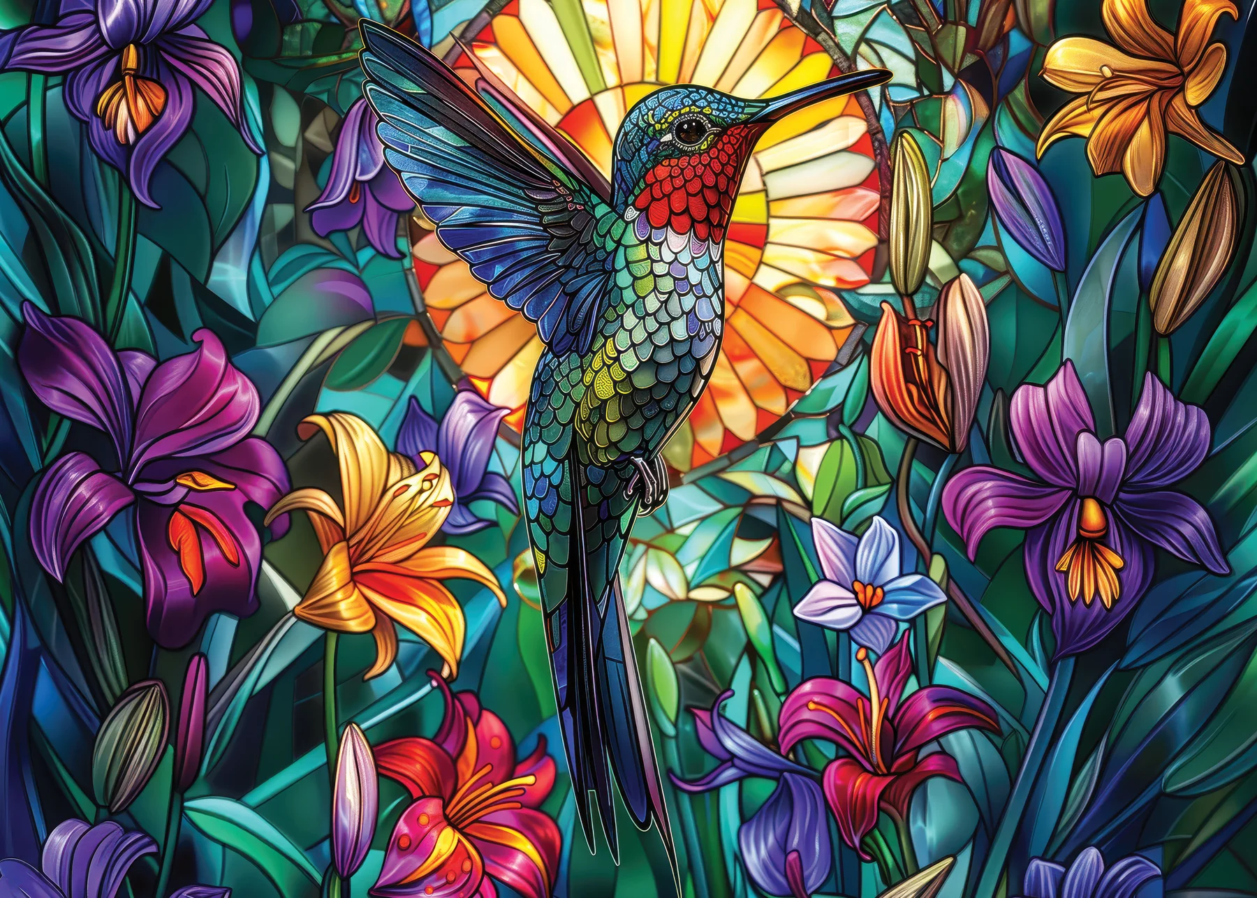 Stained Glass Hummingbird 1000 Piece Puzzle Foiled - 3