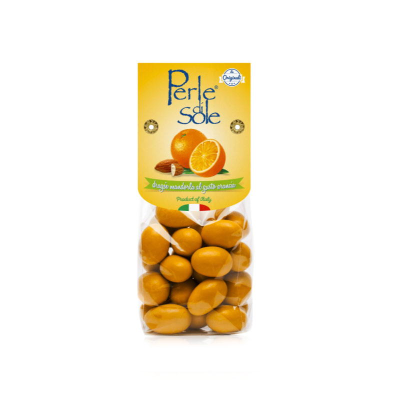 Perle di Sole, Dragerade mandlar med apelsin - 150g