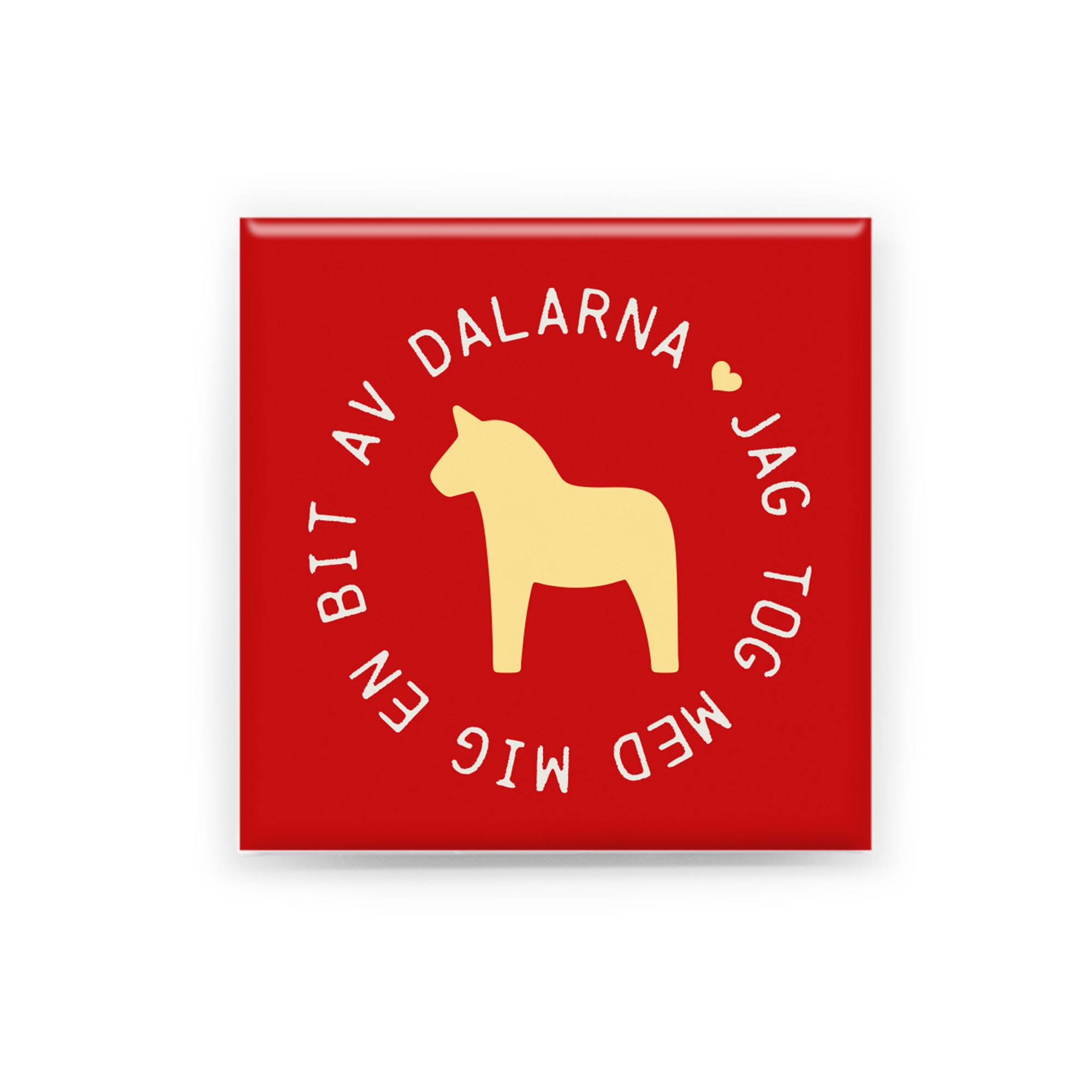 "Jag tog med mig en bit av Dalarna"  En handgjord magnet inspirerad av Dalarna. Perfekt som souvenir, present eller som ett minne från en plats värd att minnas.  Magneten är 5x5 cm och levereras i en egen förpackning med en kort berättelse om Dalarna.