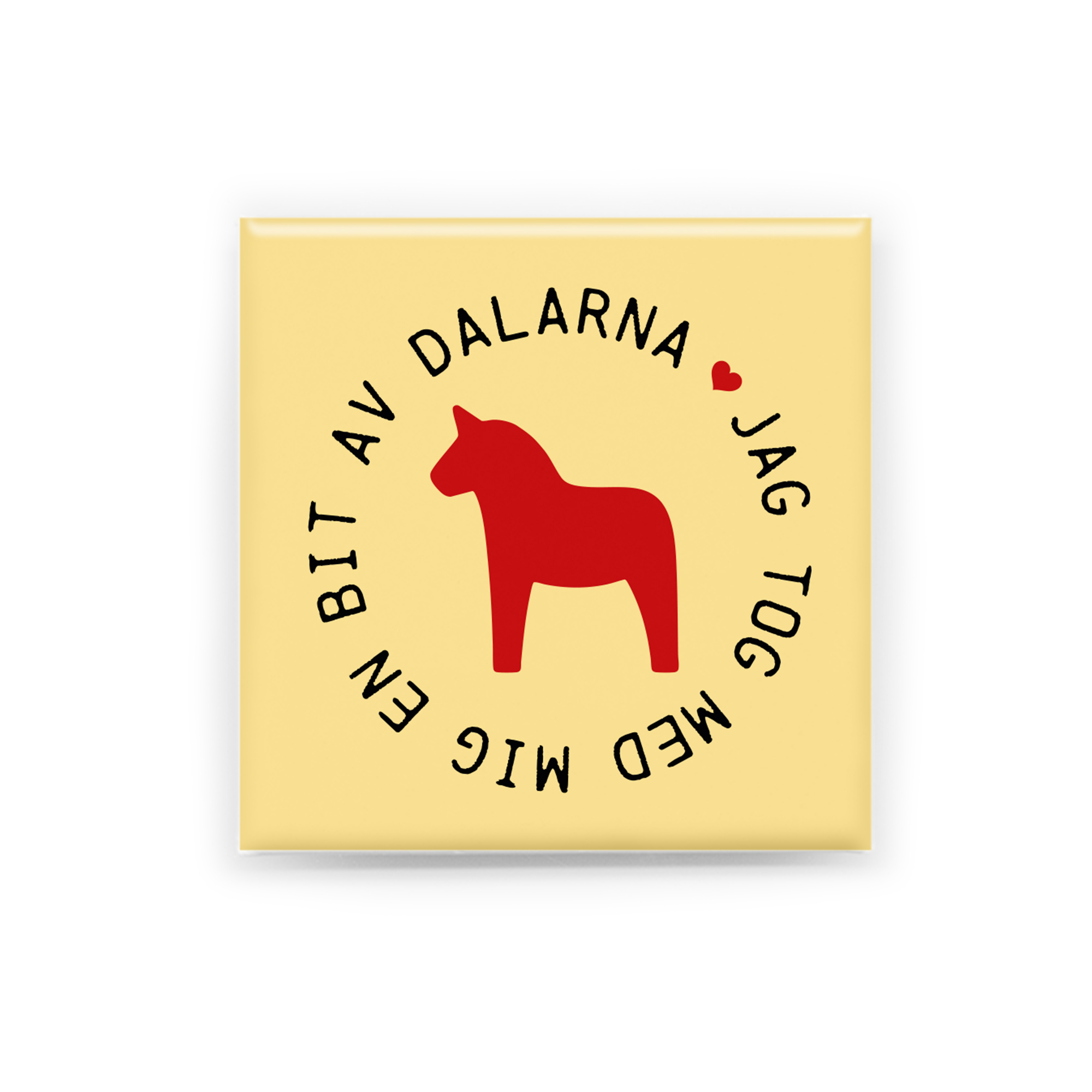 "Jag tog med mig en bit av Dalarna"  En handgjord magnet inspirerad av Dalarna. Perfekt som souvenir, present eller som ett minne från en plats värd att minnas.  Magneten är 5x5 cm och levereras i en egen förpackning med en kort berättelse om Dalarna.