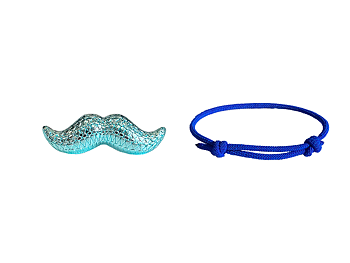 Limiterad mustachpin för 2026 och ett blått armband
