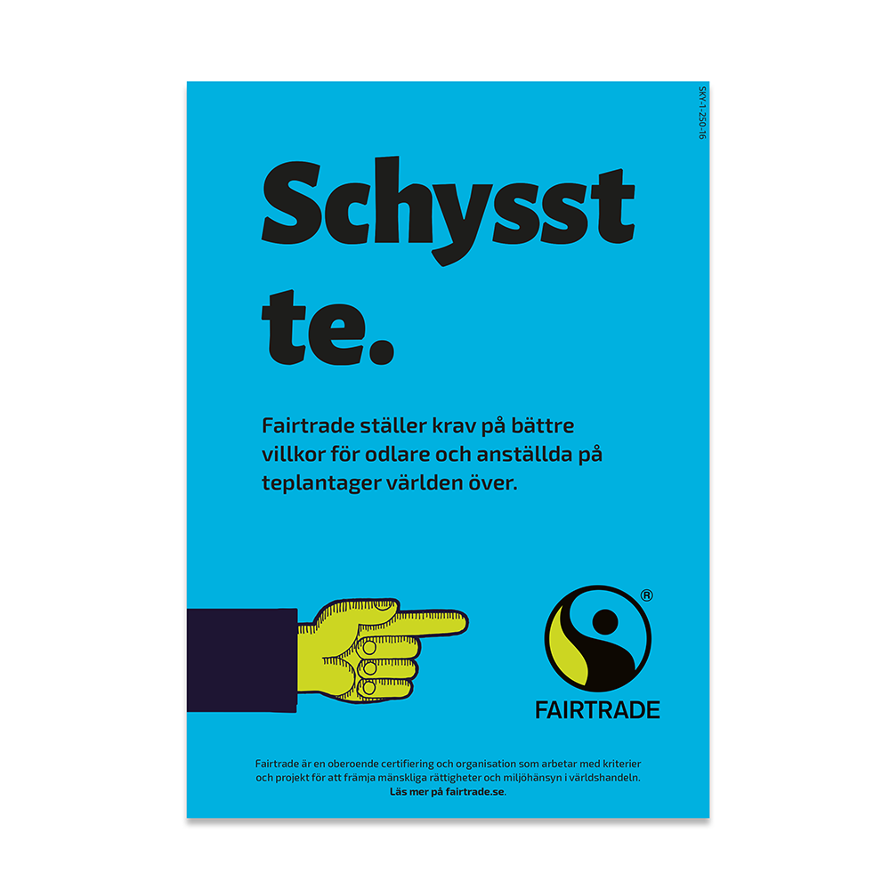 Hyllskylt: Schysst te (A6)