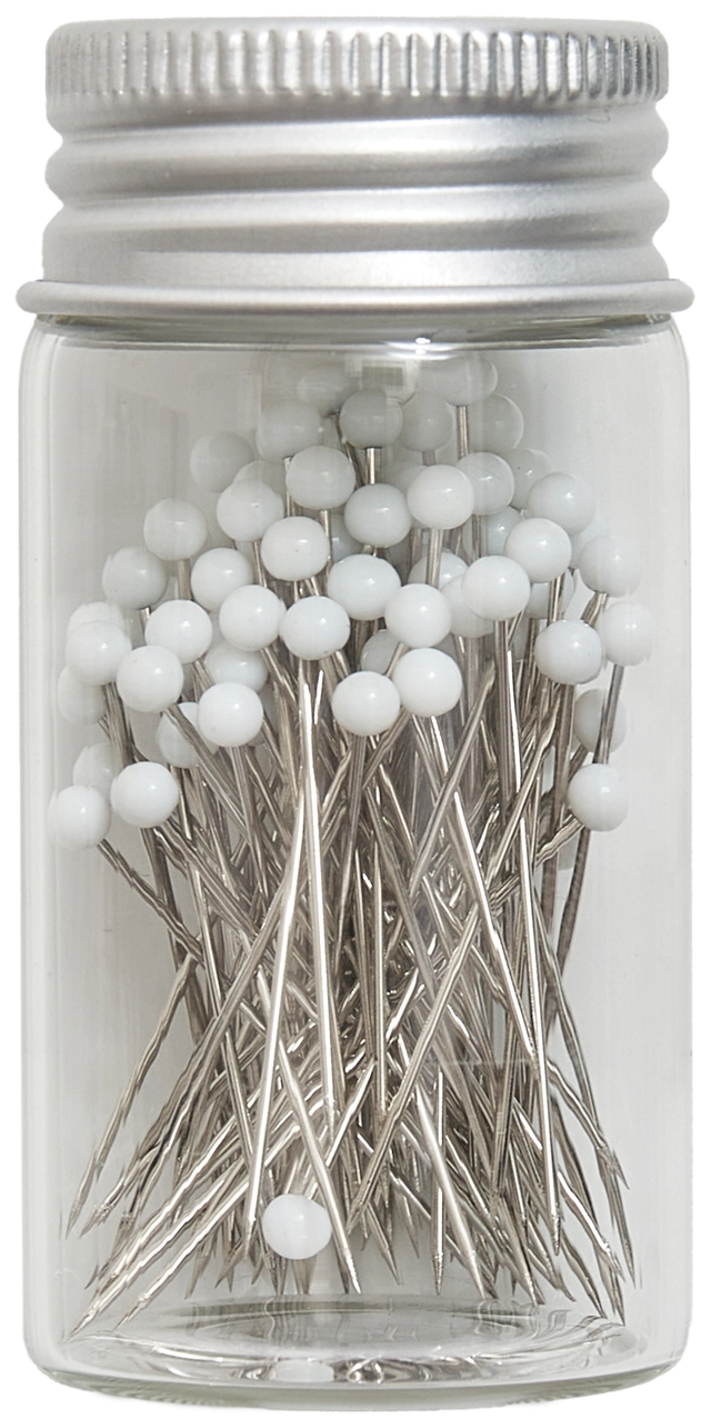 Glass Head Pins In Glass Jar White 95ct