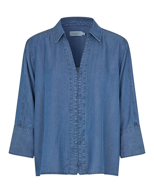 Jeansskjorta Idriel v-ringad denimblå - 6