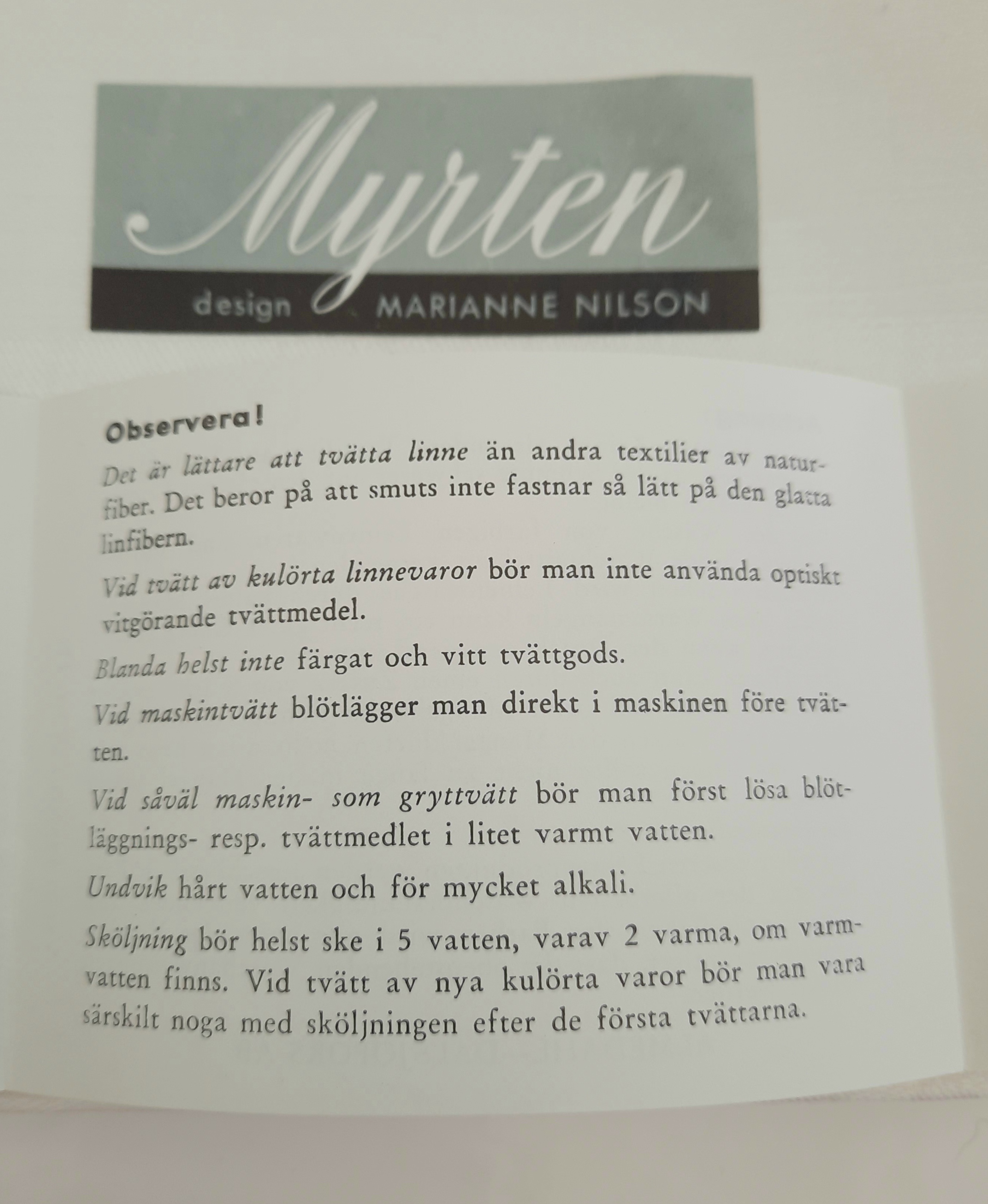Myrten linne 100x100 cm design Marianne Nilson, linnelinjen Almedahls, oanvänd i originalförpackning - 12
