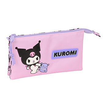 Kuromi Pennfodral med 3 fack – rosa och lila kawaii pennskrin