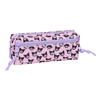 Kuromi Pennfodral med 3 Fack och Elastiskt Band - rosa och lila kawaii pennskrin