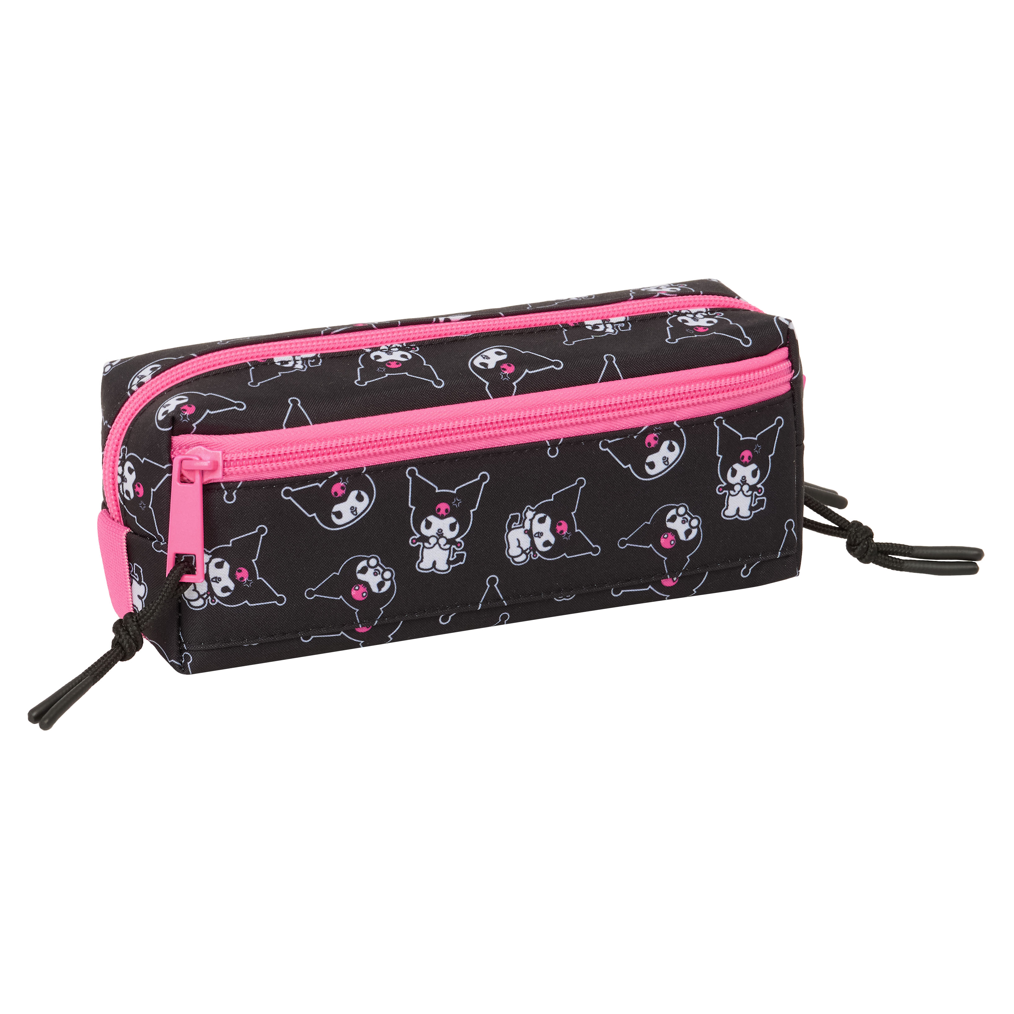 Kuromi Pennfodral med 3 Fack och Elastiskt Band - svart och rosa kawaii pennskrin - 3