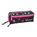 Kuromi Pennfodral med 3 Fack och Elastiskt Band - svart och rosa kawaii pennskrin