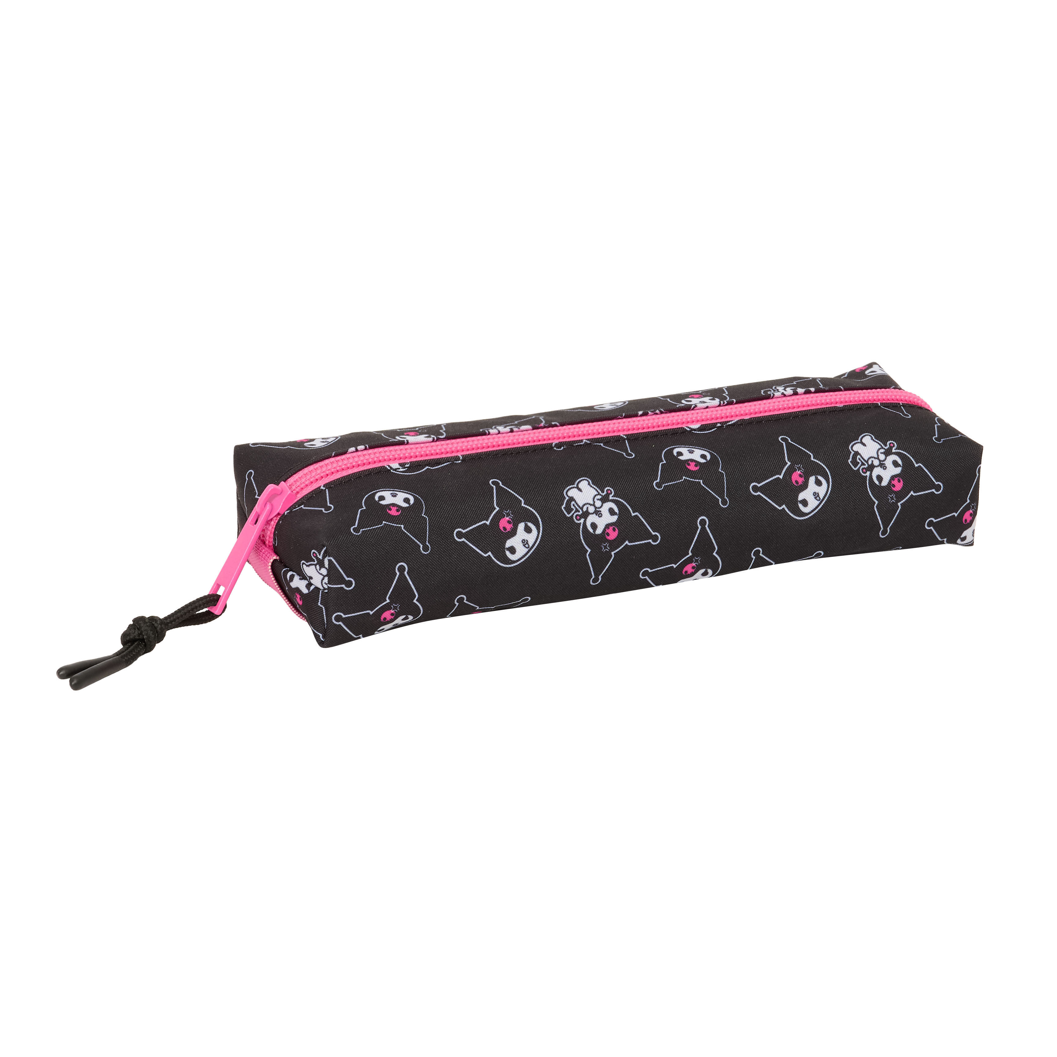 Kuromi Pennfodral med 1 Fack och Elastiskt Band - Svart och Rosa Rektangulärt Kawaii Fodral