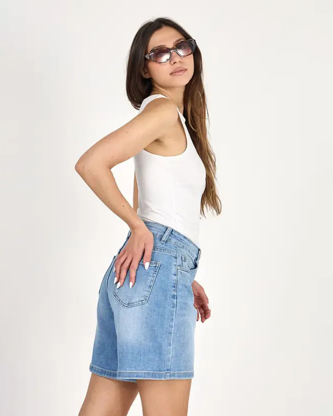 Jeansshorts Cyria baggy kort mellanblå - 5