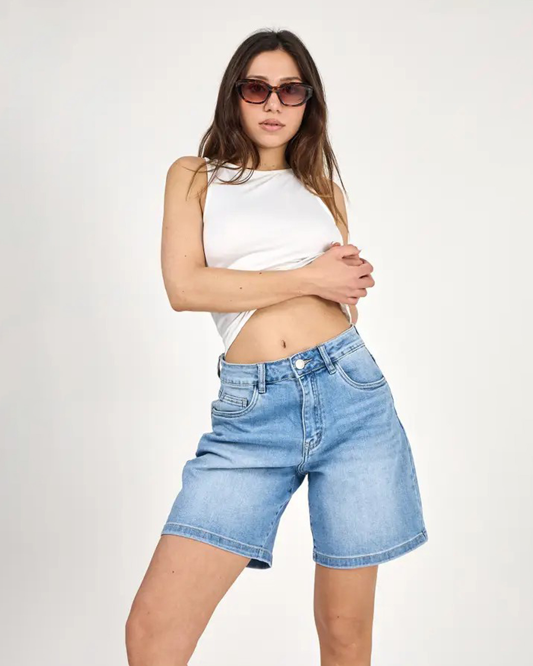 Jeansshorts Cyria baggy kort mellanblå - 3