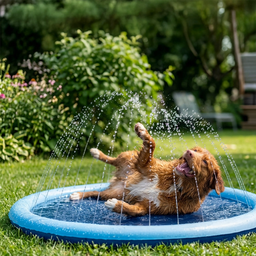 FYND liten sprinklermatta till hunden hundpool med fontän