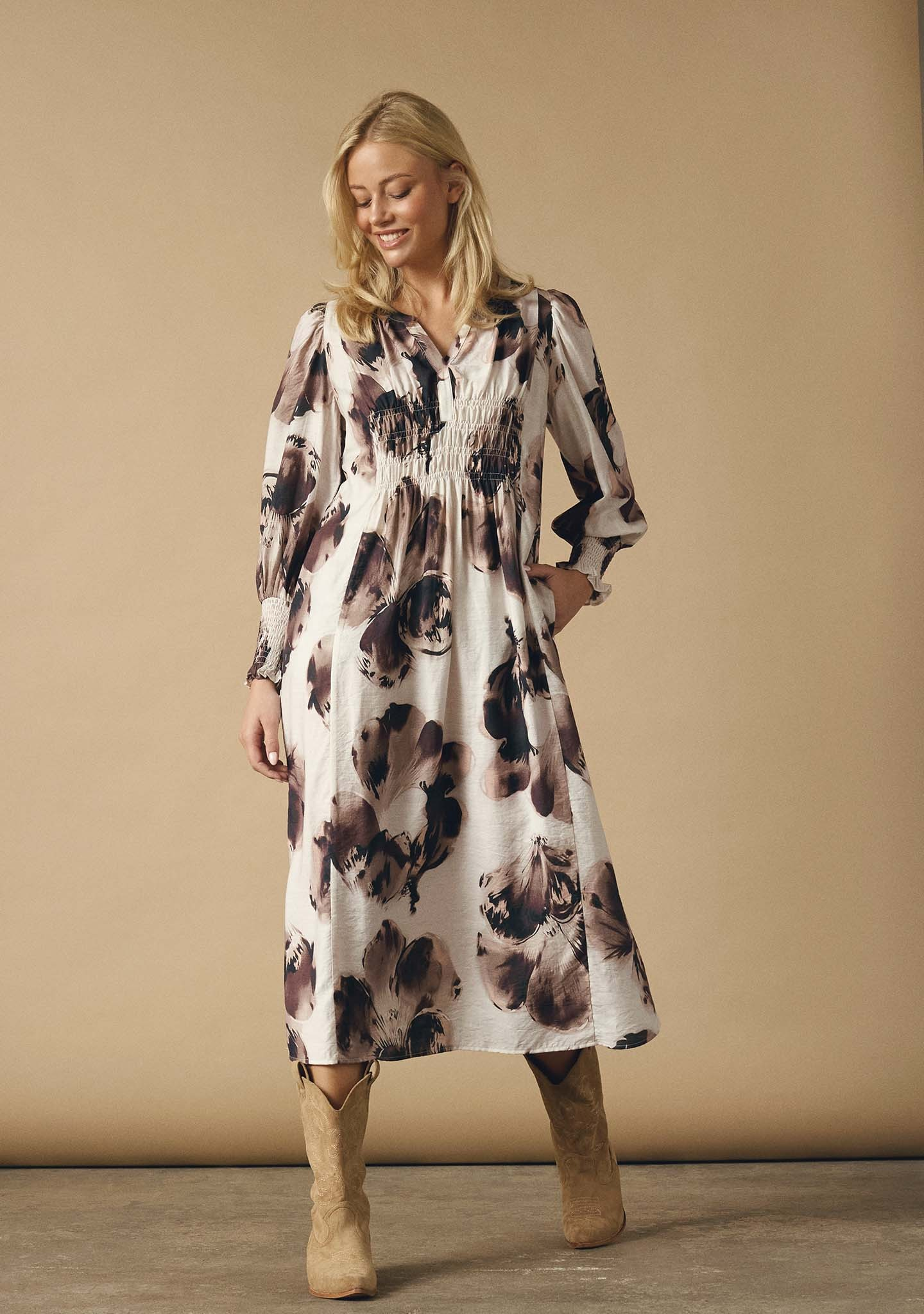 Naomi V-neck Dress - Aubergine Floral - Isay
