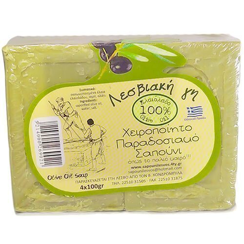 Olive soap from Lesvos (Mytilene), 4 bars x 100g, Lesviaki gi, green