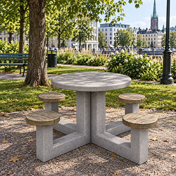Runt Bänkbord - Runt Picknickbord betong Änglaklocka