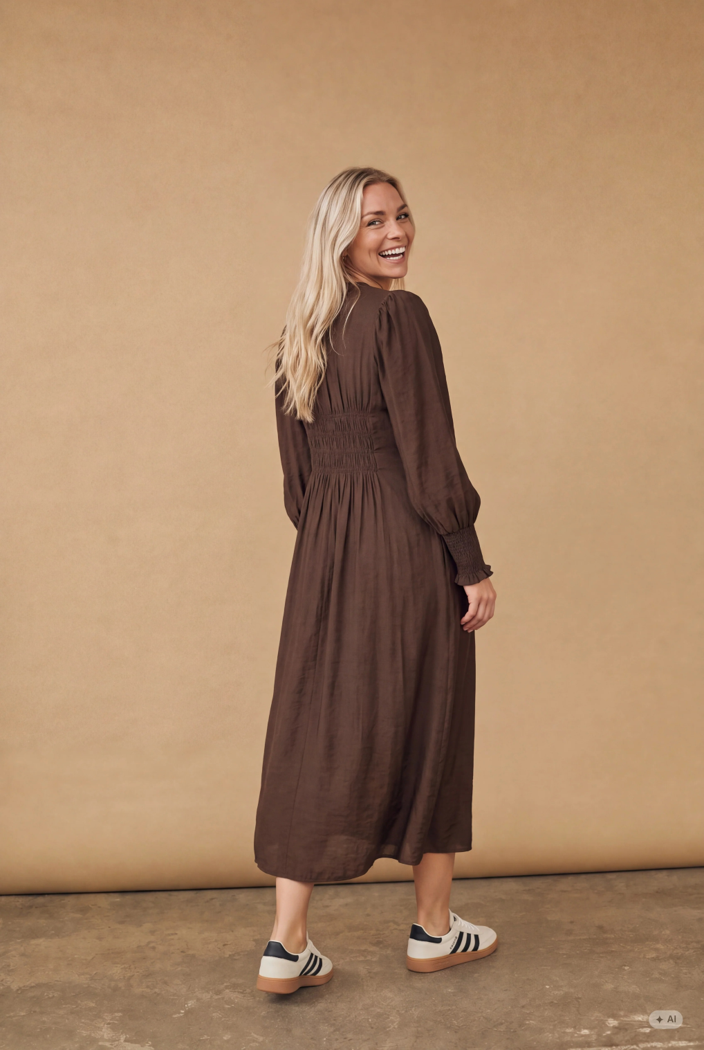 Ane V-neck Dress - Dark Brown - Isay 