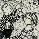 ビョルン・ヴィンブラッド 10月  陶板 Wall Plaque   人々の絵柄   1970年代 15cm
