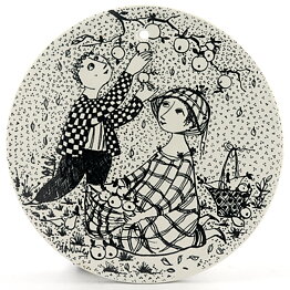 Björn Wiinblad (1970s) Round October Wall Plaque with Graphic People Decor 15 cm