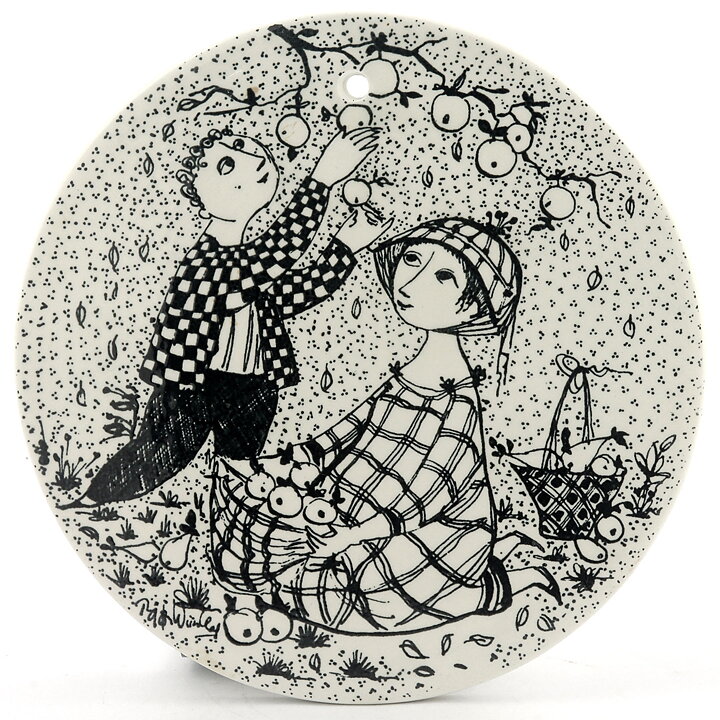 ビョルン・ヴィンブラッド 10月  陶板 Wall Plaque   人々の絵柄   1970年代 15cm