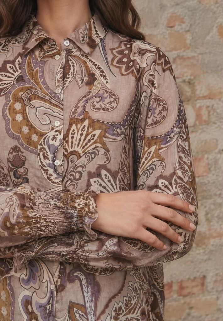 Lotta Smock Shirt - Taupe Paisley - Isay