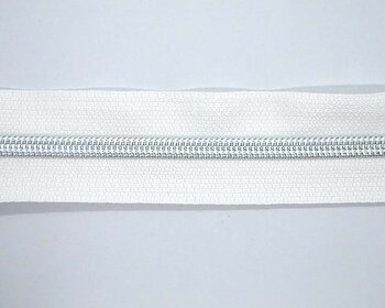 Dragkedja 6 mm spiral, "Metall-lock" vit/silver, metervara