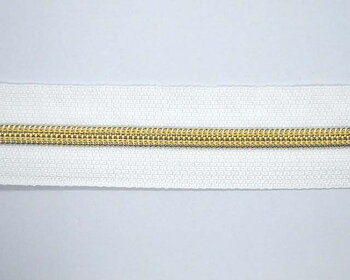 Dragkedja 6 mm spiral, "Metall-lock" vit/guld, metervara