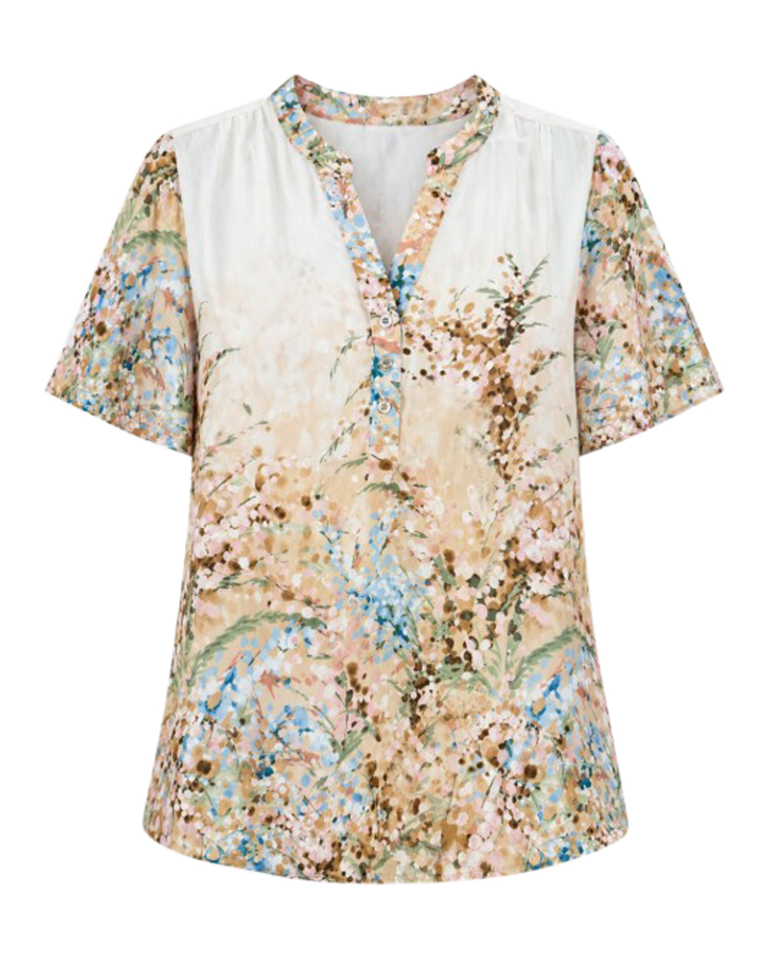 Blus Amora mönstrad beige/ljusblå/grön - 2