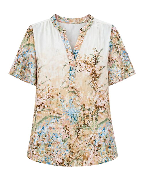 Blus Amora mönstrad beige/ljusblå/grön - 2