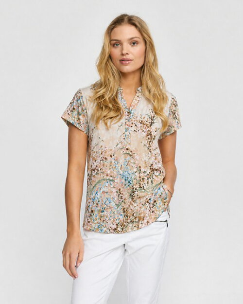 Blus Amora mönstrad beige/ljusblå/grön