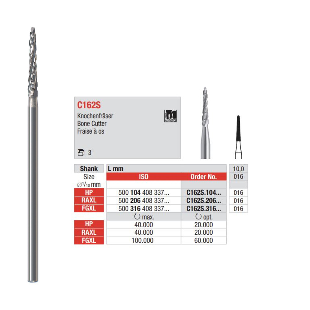 Edenta® HP Surgical Carbide Bur Bone Cutter C162S.016, 3st.