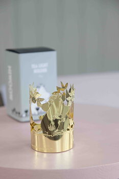 Mumin ljuslykta Kram – Guld ljushållare i metall med Mumintrollet & Snorkfröken 