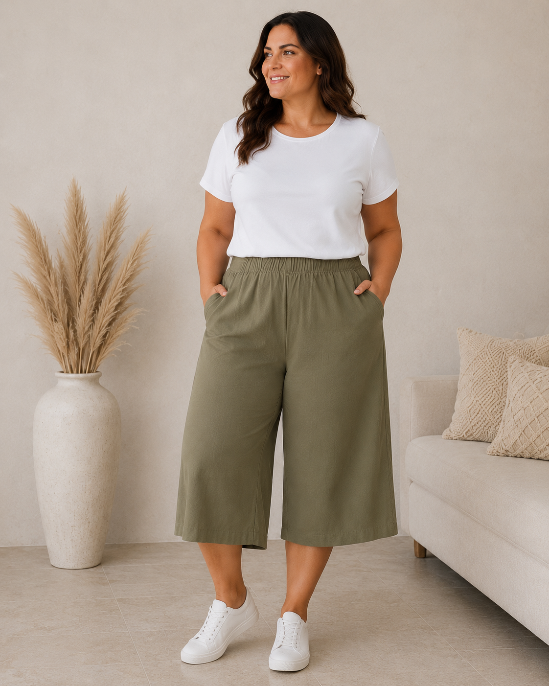 Byxa i culottemodell, khaki