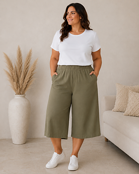 Byxa i culottemodell, khaki