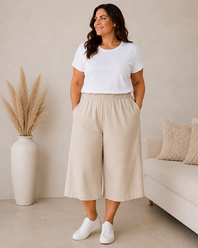Byxa i culottemodell, beige 