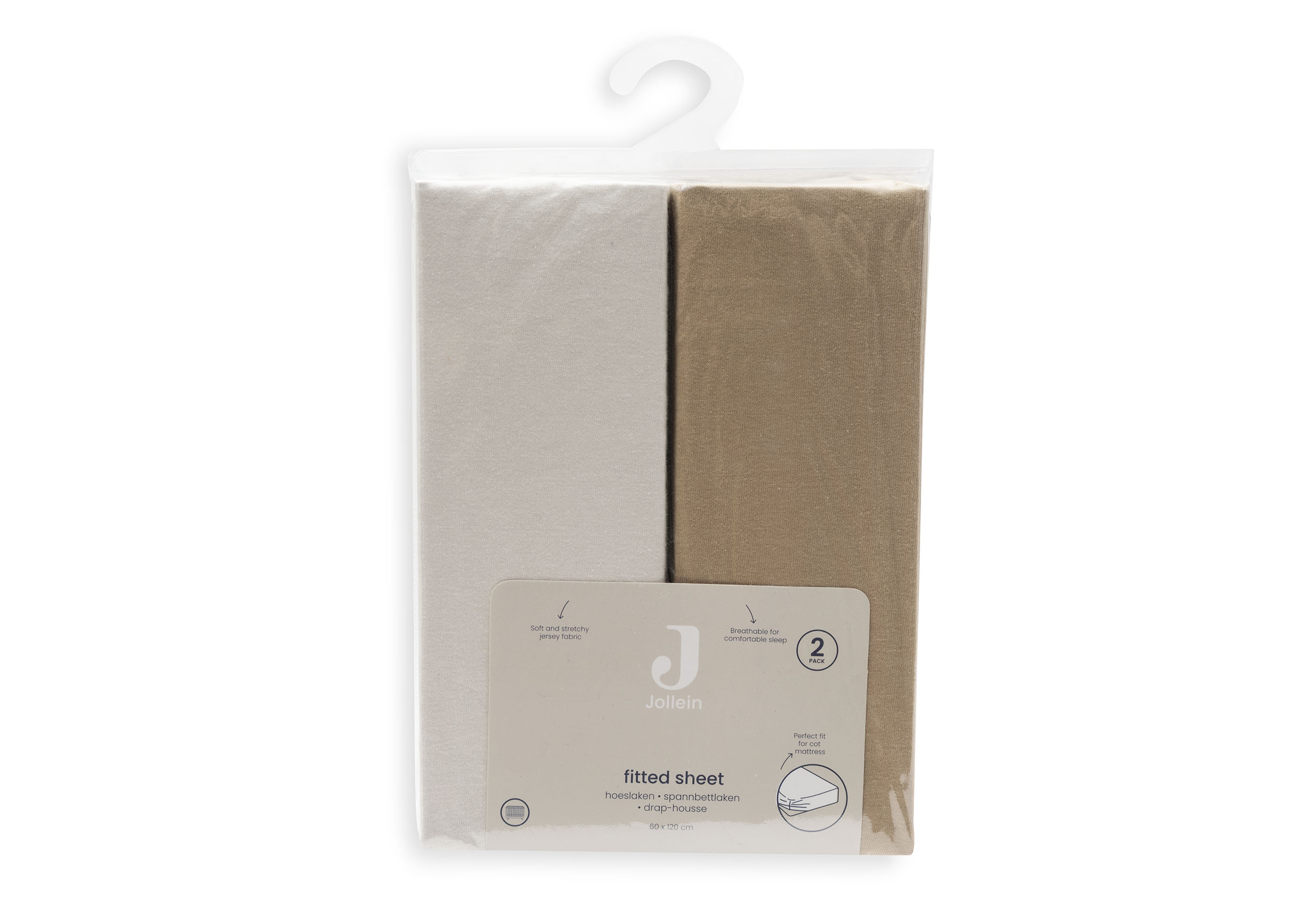 Jollein Dra-på-lakan Jersey 60x120cm Hazel/Oatmeal (2pack) - 6