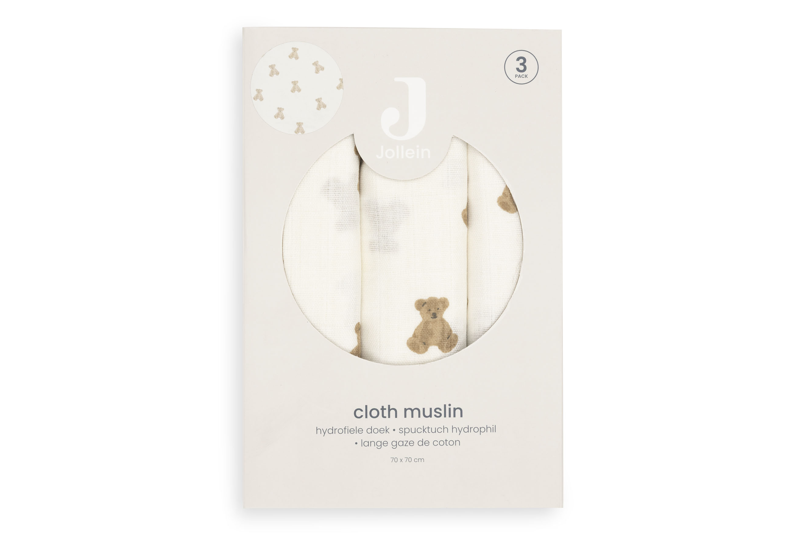 Jollein Muslinfilt 70x70cm Mini Teddy Bear (3pack) - 4