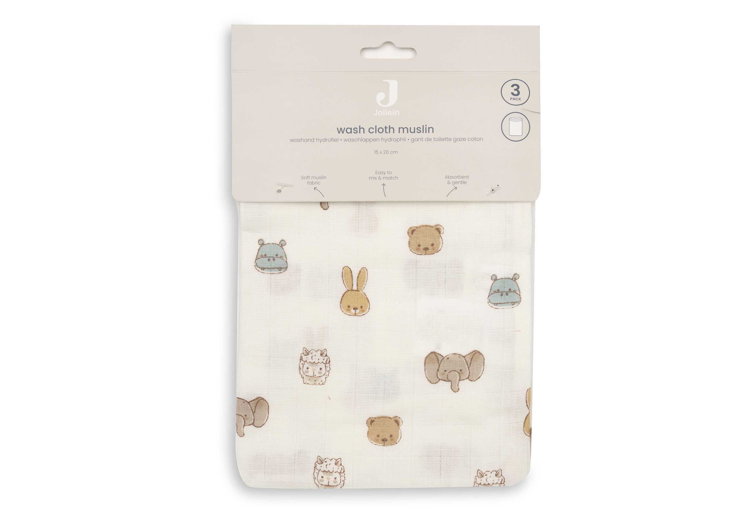 Jollein Tvättvante Muslin 15x20cm Jollies (3pack) - 3