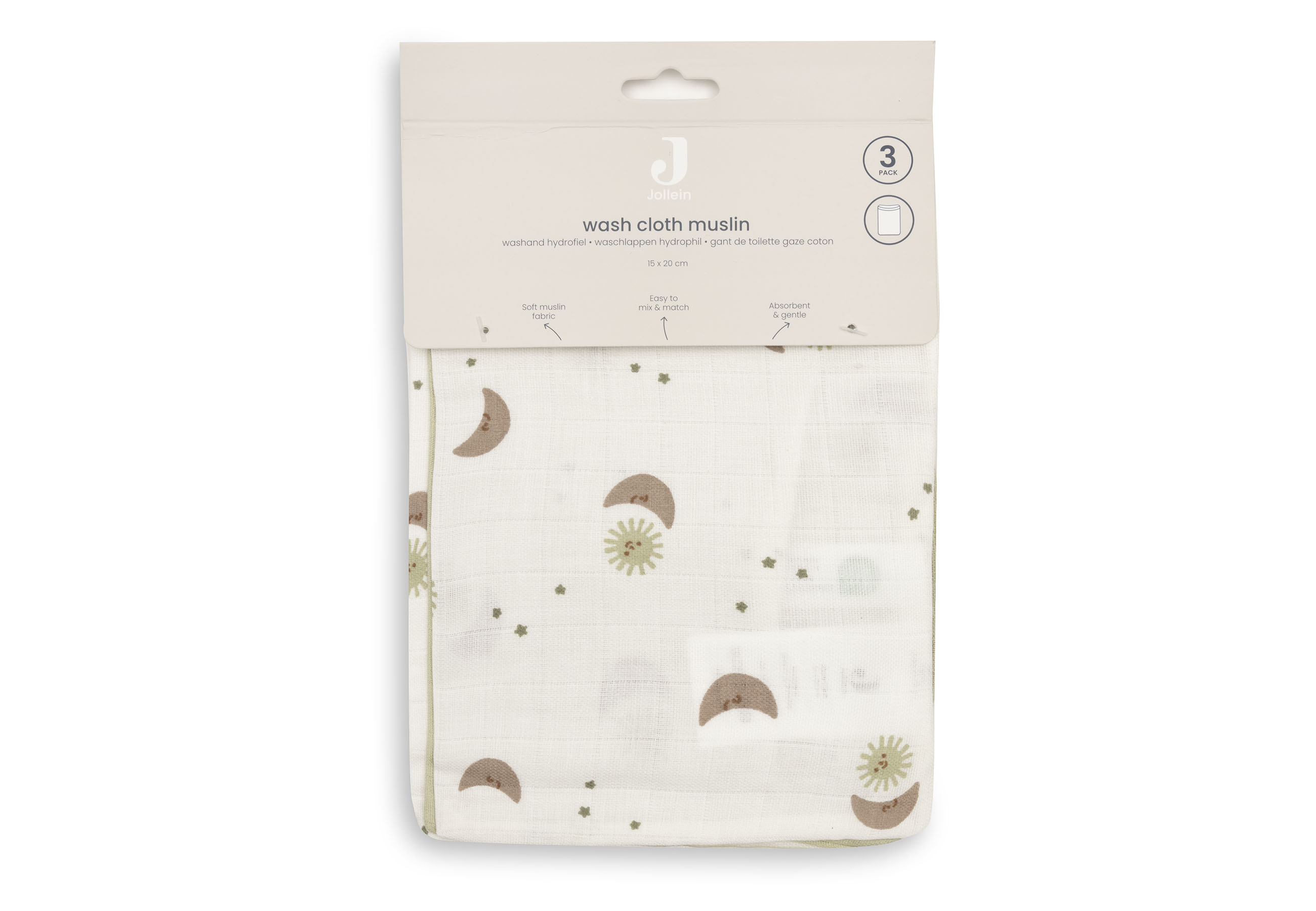 Jollein Tvättvante Muslin 15x20cm Over the Moon (3pack) - 3
