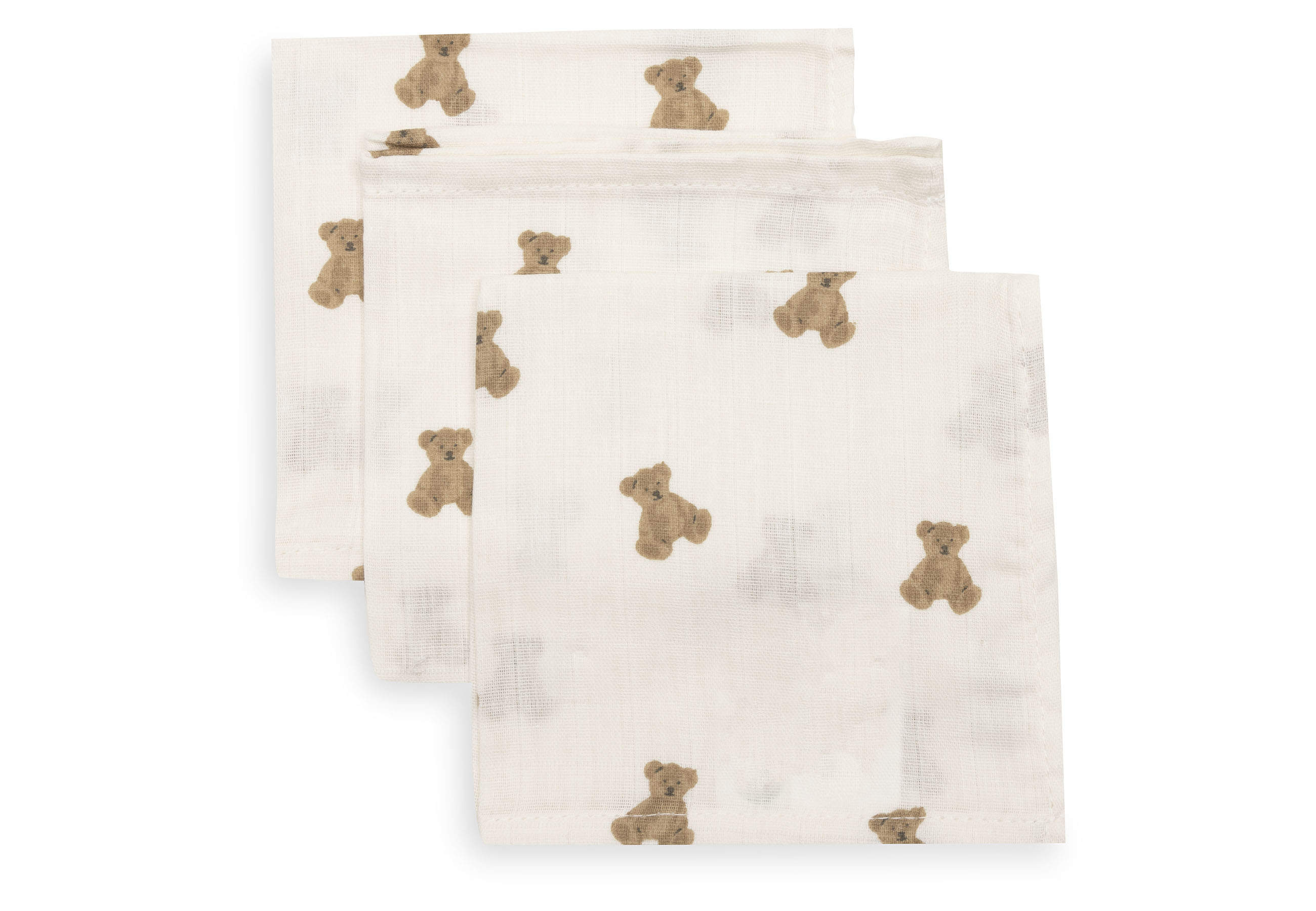 Jollein Tvättlapp i Muslin 31x31cm Mini Teddy Bear (3pack)