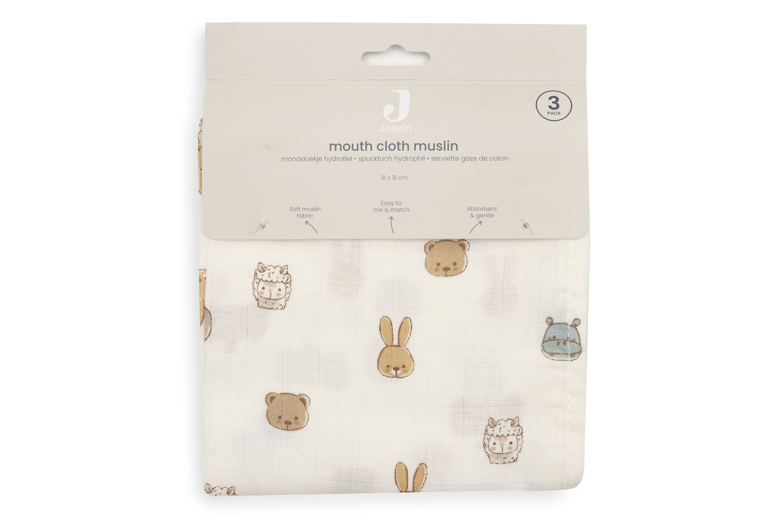 Jollein Tvättlapp i Muslin 31x31cm Jollies (3pack) - 4
