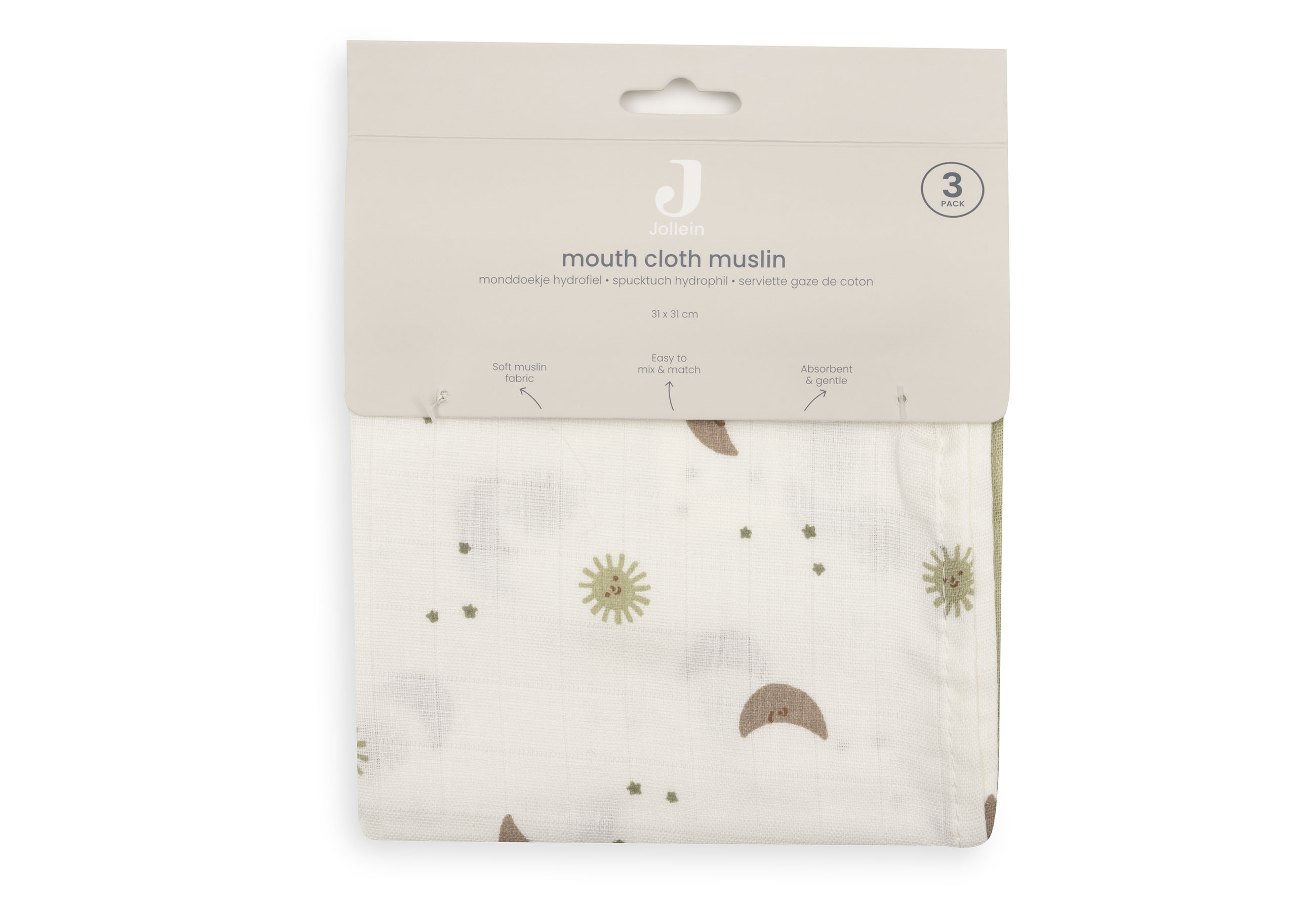 Jollein Tvättlapp i Muslin 31x31cm Over the Moon (3pack) - 4