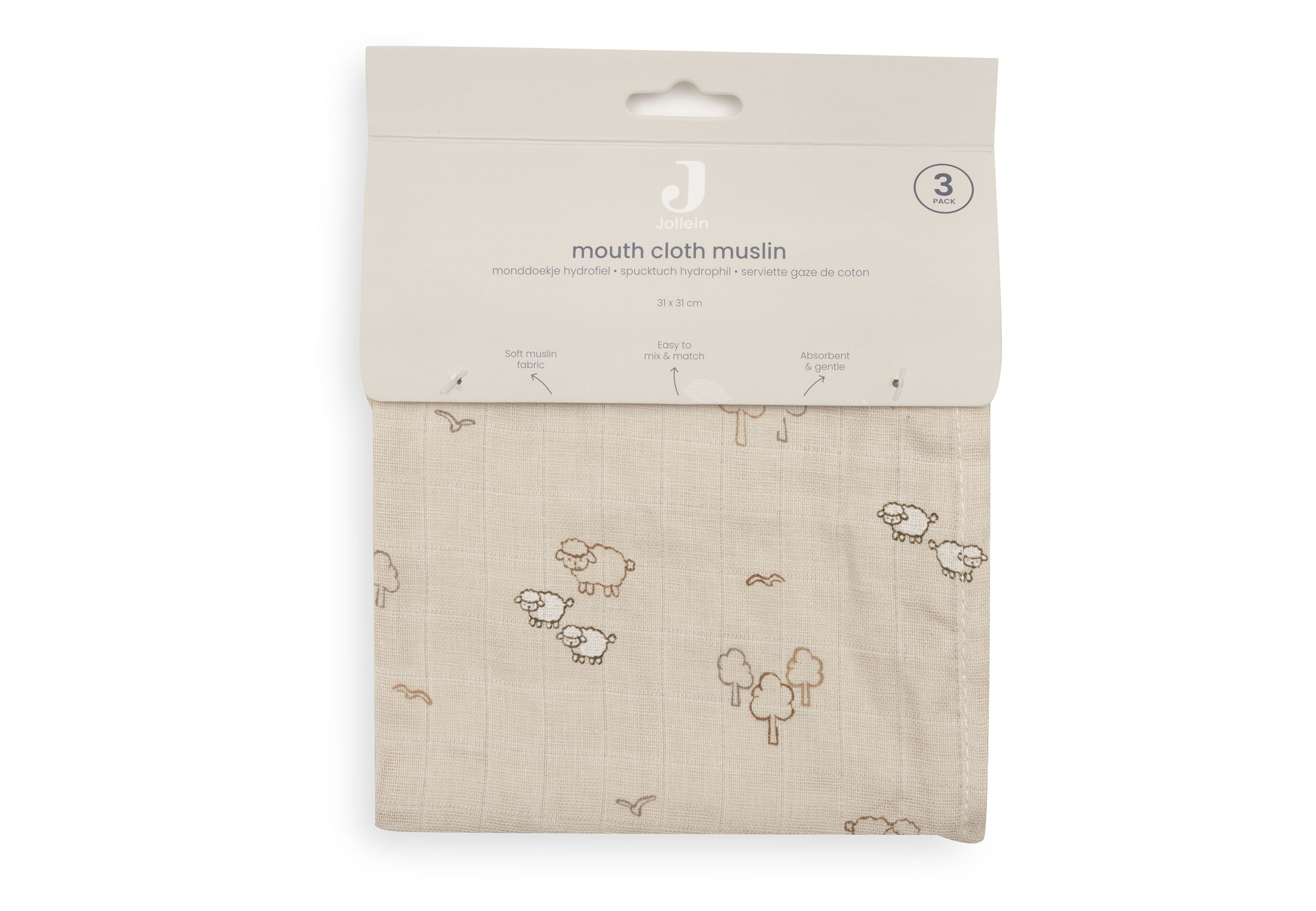 Jollein Tvättlapp i Muslin 31x31cm Woolly (3pack) - 4