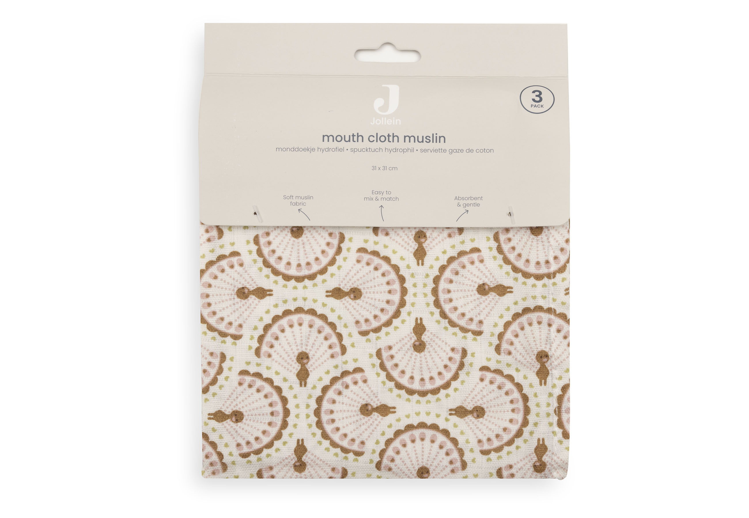 Jollein Tvättlapp i Muslin 31x31cm Soft Plumes (3pack) - 4